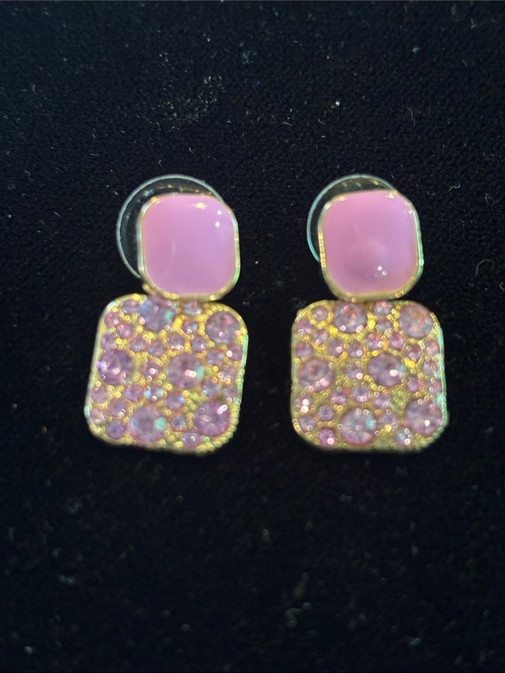 Pink Crystal Square Drop Earrings - Unbranded